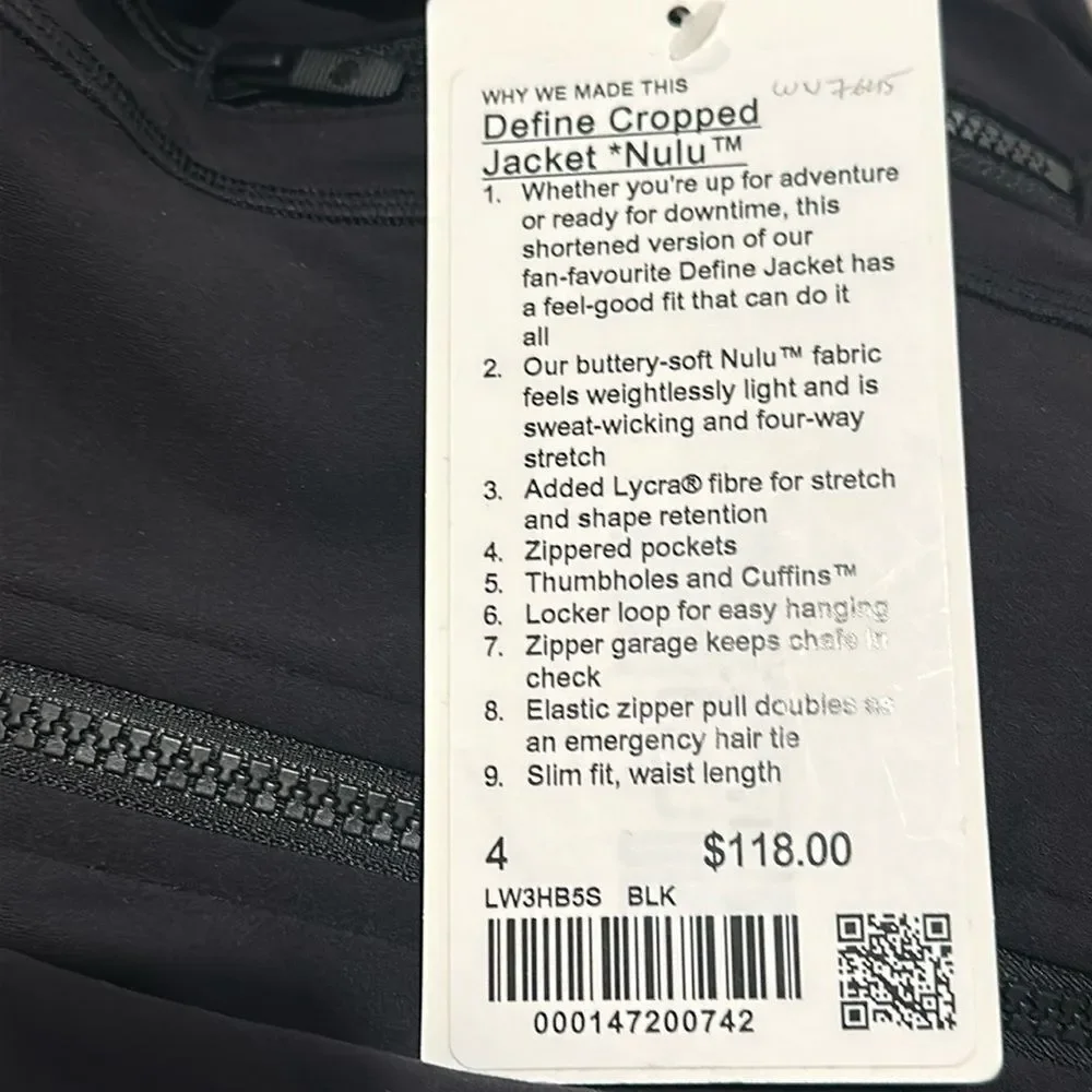 Lululemon Nulu Cropped Define Jacket Black size 4 NWT influencer - Picture 5 of 6